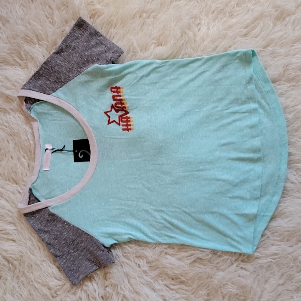 Sugar A Sweet Brand Burnout Scoopneck Short Sleeve Havana Raglan T-Shirt